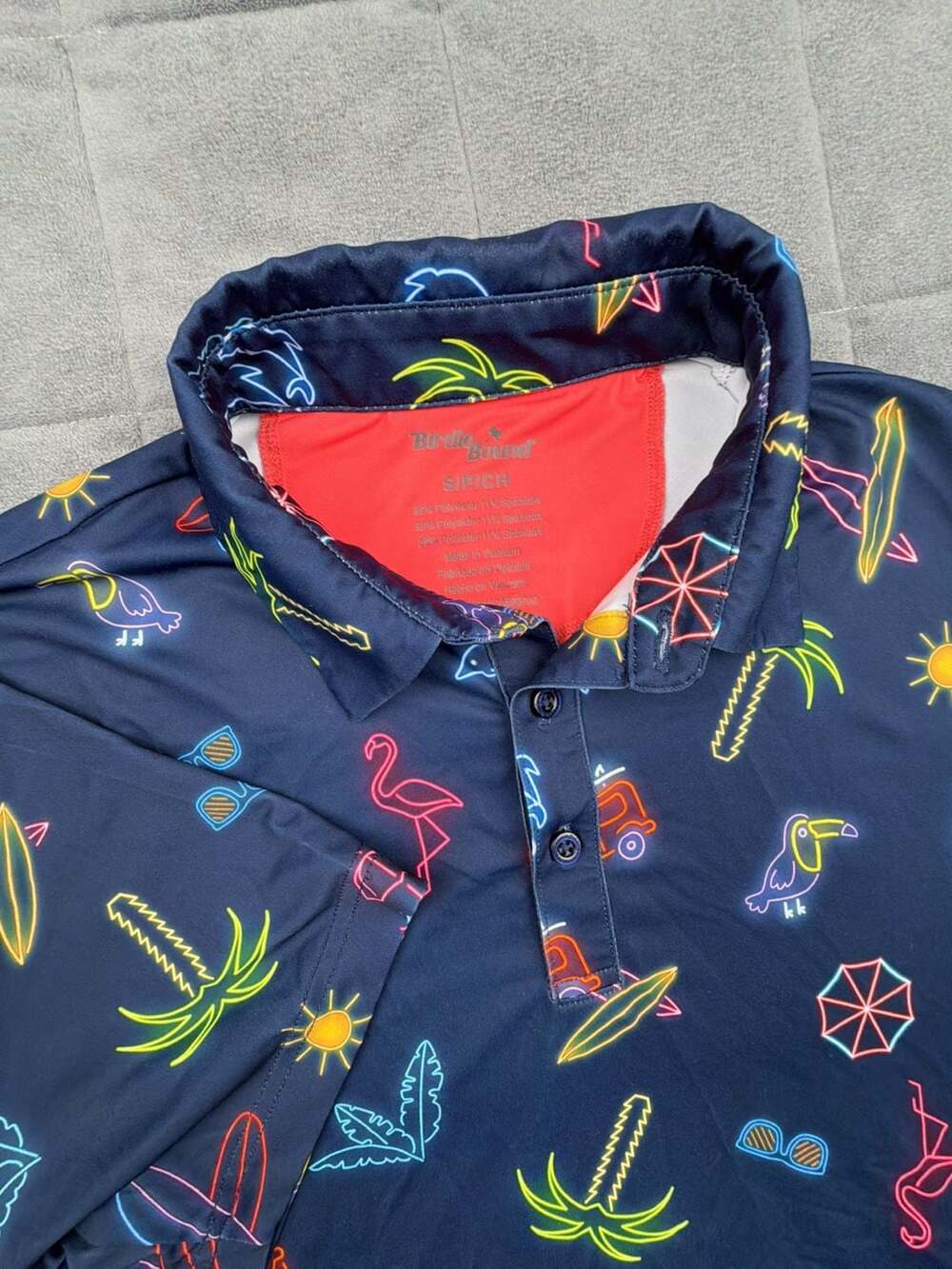 Birdie Bound Neon Summer Print Golf Polo Shirt Size S